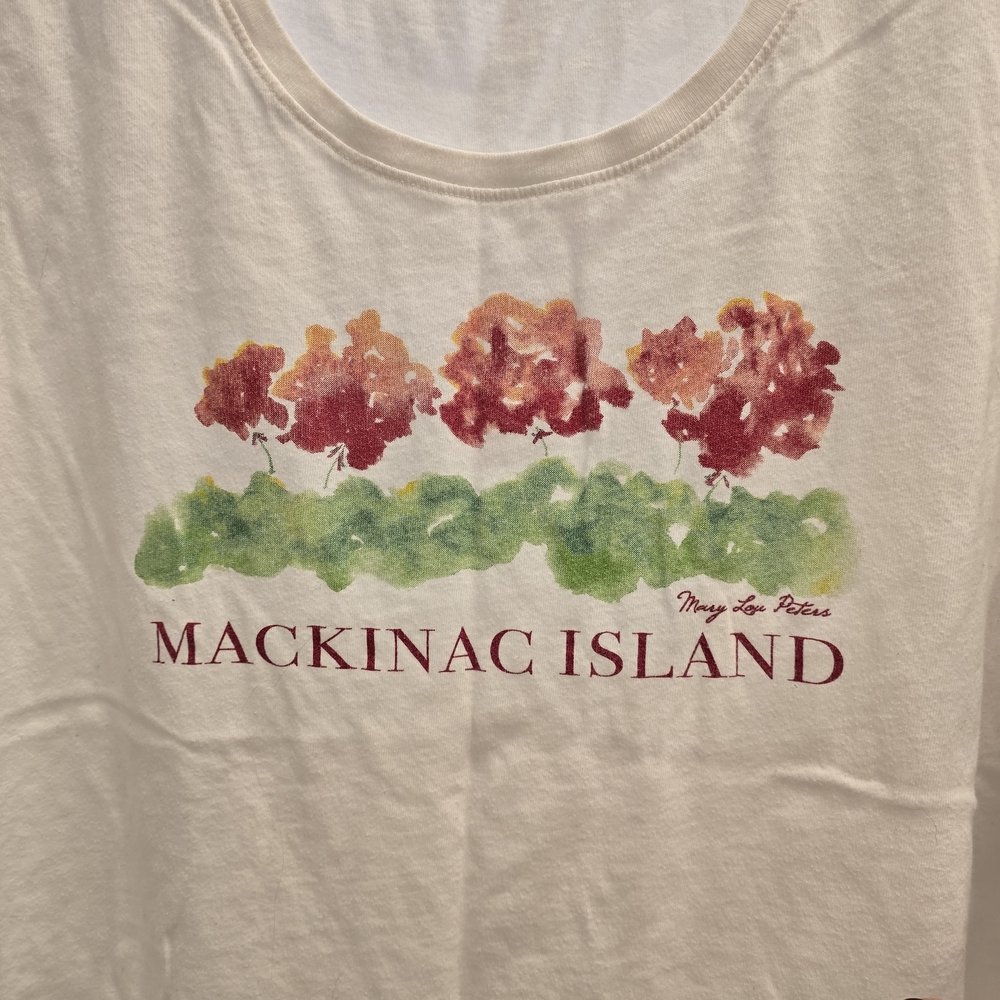 Mackinac Island Floral Graphic Tee - Cream with Red & Green
